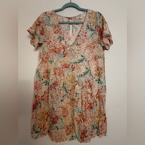 O’Neil Short Sleeve Dress Size M Floral Spring Summer Vacation Boho Peasant
